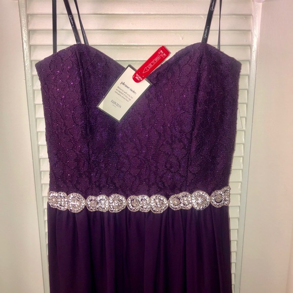 Davids Bridal Purple Bridesmaid Prom Chiffon Dress - Picture 5 of 8